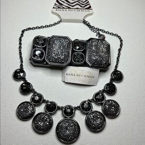 Dana Buchman Gunmetal Pave’ and Smoky Black Necklace and Bracelet Set